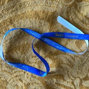 See’s Candies Blue & White Ribbon Piece W/Gold Logo / Authentic / Used Once